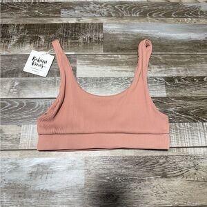 Kulani Kinis Ribbed Bikini Top in Dusty Pink